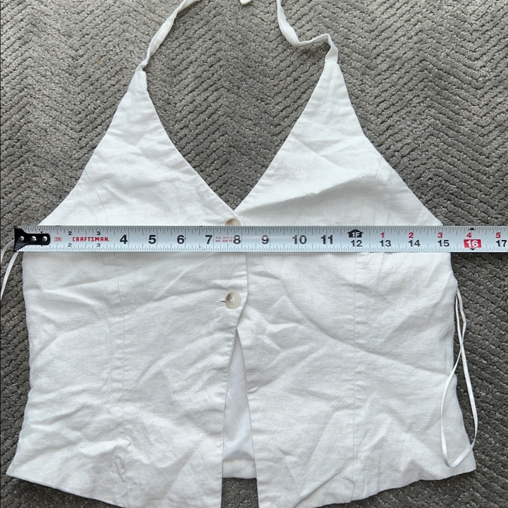 Bershka women’s Linen Blend Halter Crop Top Button Front White Size M - Picture 7 of 8